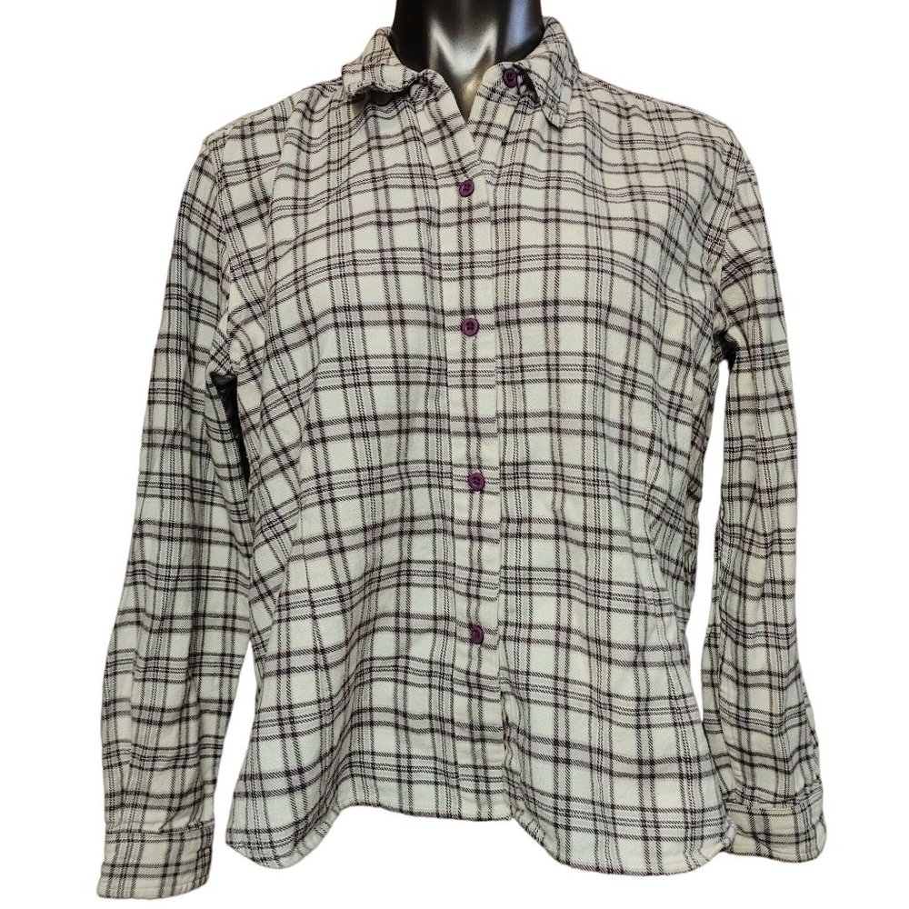 Northern Reflections Men's White/Purple Plaid Long Sleeve Button Down Top XL